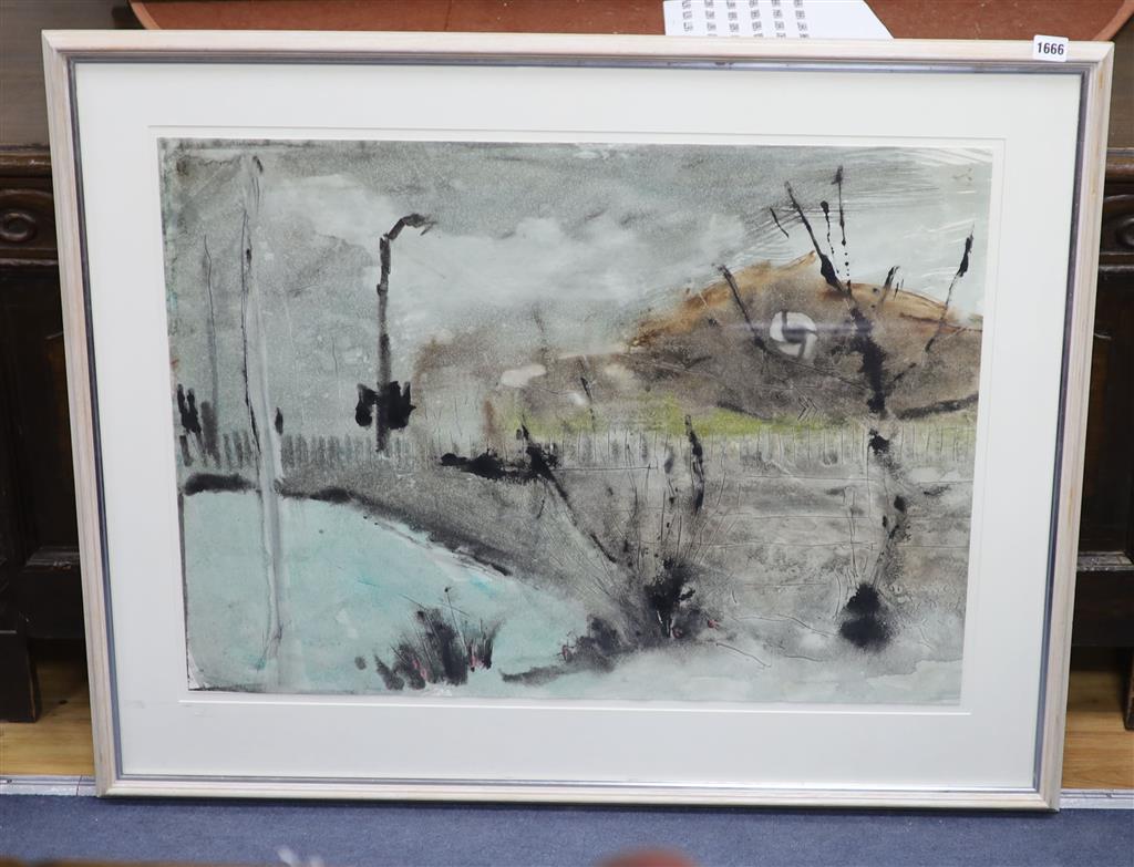 Richard Elliot (1964-), watercolour, Misty Day, label verso, 58 x 78cm